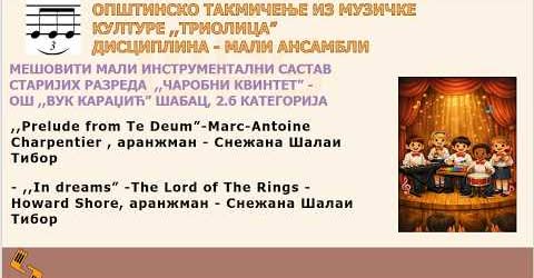 Мали инструментални састав ,,Чаробни квинтет” на општинском такмичењу из музичке културе "Триолица"
